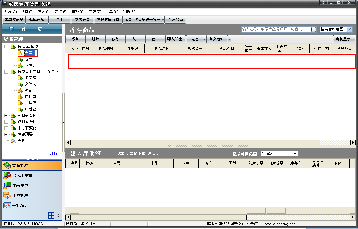 仓库1中应该是没有货品的